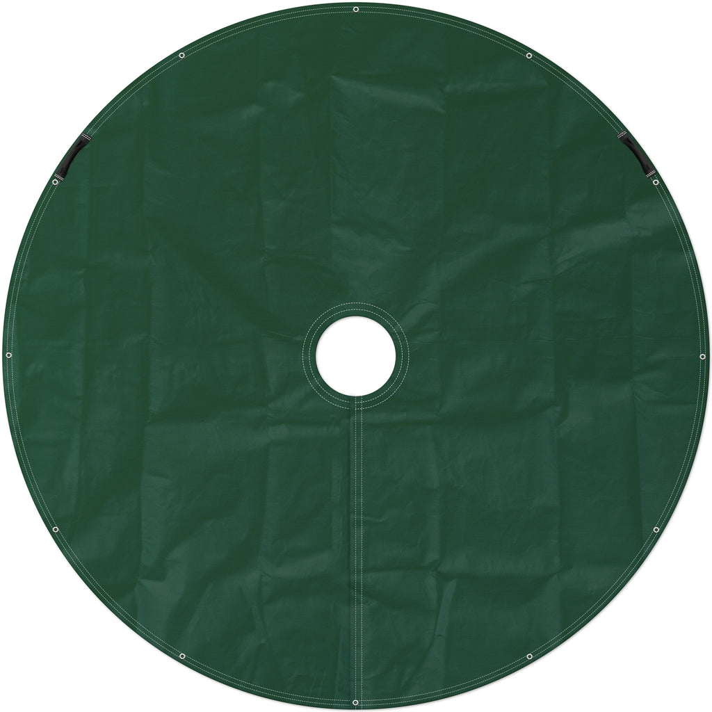 Clear-Cut circular landscape tarp wrapped around shrub base