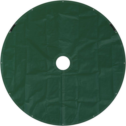 Clear-Cut circular landscape tarp wrapped around shrub base