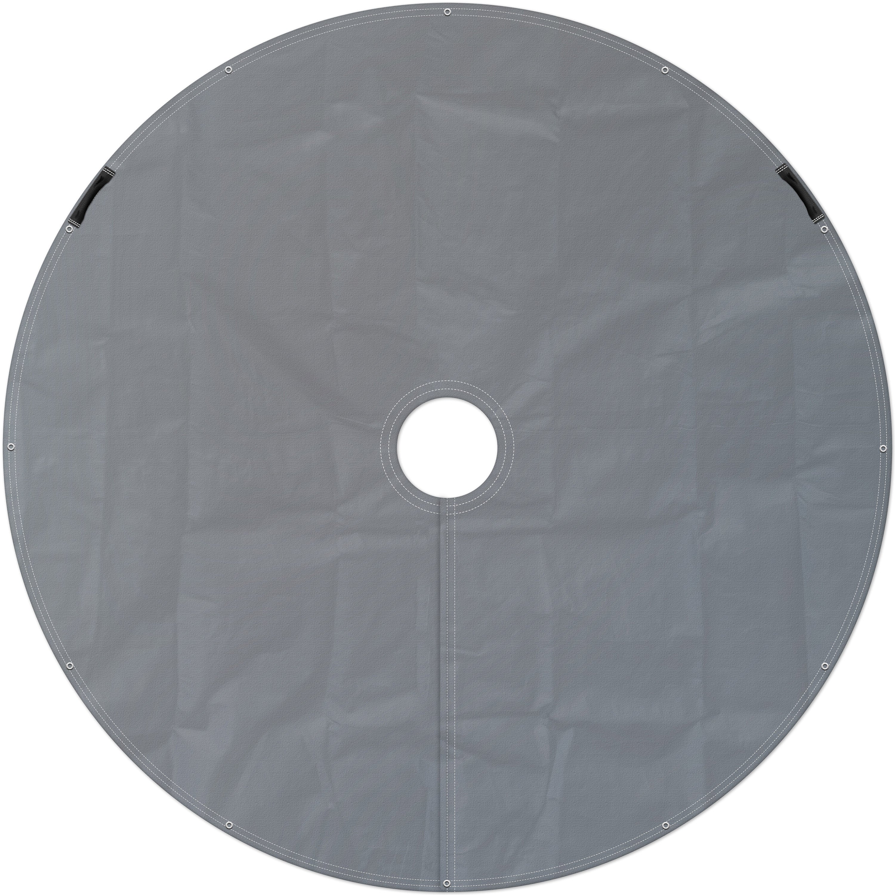 Clear-Cut circular landscape tarp wrapped around shrub base